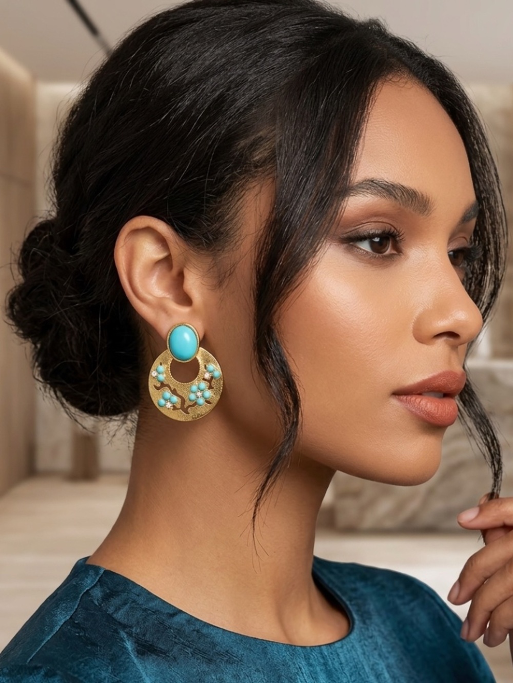 Bohemian turquoise Pendant Earrings Vintage Style